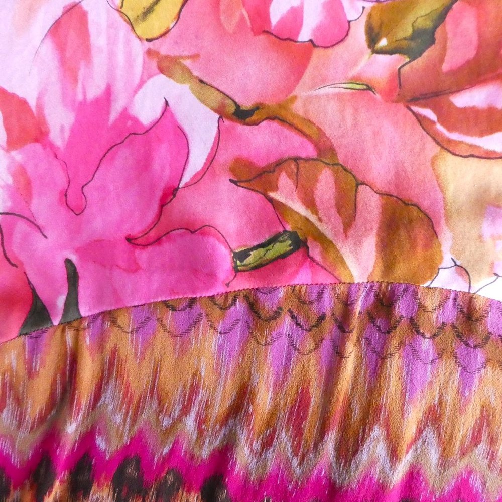 SiLK URU Maxi Dress Bias Cut Hand Made OOAK Watercolors Mixed Media L - Picture 3 of 9